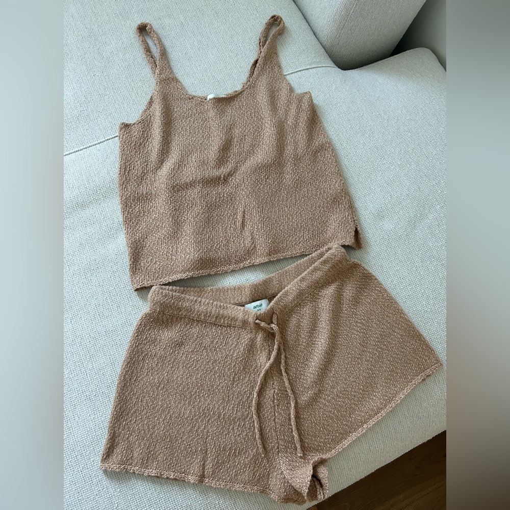 Aerie Tan Knit Tank Top and Shorts Set